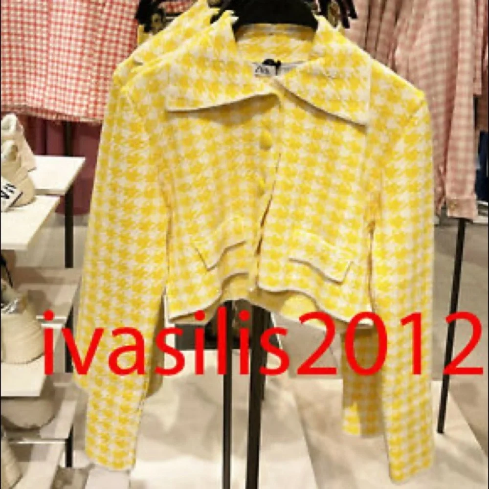 Zara Yellow Houndstooth Cropped Cardigan - Picture 8 of 16
